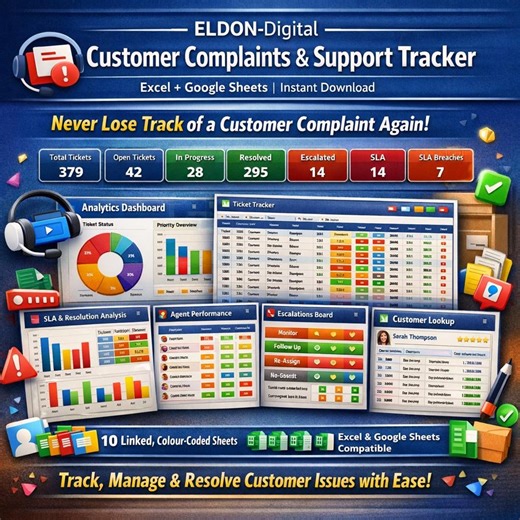 Customer Complaint Tracker Excel Template | Support Ticket System Google Sheets | Help Desk Spreadsheet | SLA Tracking Small Business - Etsy