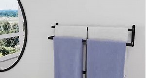 Double Towel Bar, 24Inch Towel Rack for Bathroom, Stainless Steel Double Bath Towel Bar, Wall Mounted Towel Holder, Double Towel Rod Towel Rail Hanger for Wall, Kitchen (Matte Black)