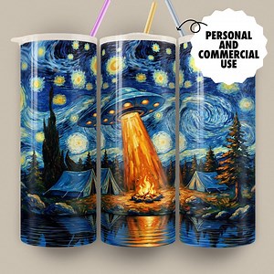UFO Oil Painting Tumbler Wrap PNG Alien Night Sky Sublimation Digital - Etsy
