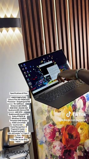Specifications & Price Lenovo Flex 5G 14Q8CX05 Processor : Snapdragon(TM) 8cx @8Cpus Octacore @2.84Ghz 8GB RAM~256GB SSD Qualcomm(R) Adreno(TM) 680 GPU Qualcomm(R) Aqstic(TM) Dolby ATMOS 🔊 Windows 11 64bit 14 inches UHD Display X360 convertible touchscreen 👆 Facial Recognition 👁️ Fingerprint reader ☝️ Keypad backlight 🔆 Sim-slot reader 📞 | Type-C Port * FROM 🇬🇧 * COLOR : Arctic Grey * NEAT ✨ #viralpost #fyppppppppppppppppppppppp #laptopghana #ghana #trend