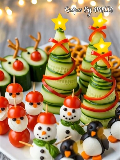 🥗 Festive Vegetable & Mozzarella Holiday Platter 🥒🎄⛄🐧 #HolidayFood #ChristmasAppetizers #HealthyHoliday #FoodArt #FestiveSnacks | Recipes By Amelia