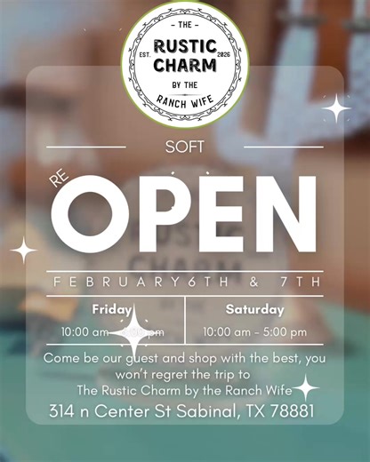 Join us for sips, shopping and new inventory! Proud to be re-opening the Rustic Charm now by the Ranch In Wife! See you there! | Rustic Charm by The Ranch Wife
