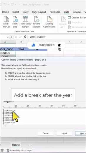 Split Text in Excel in Seconds ⚡ (Alt + A + E) #excel #exceltips #excelshorts #microsoftexcel