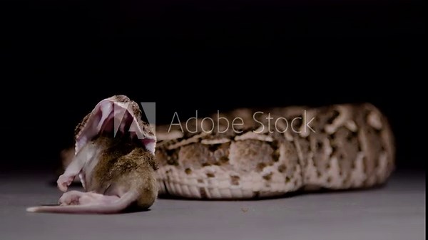 Puff Adder turning head and eating a mouse nature documentary