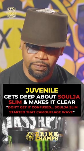 “My boy ain’t here to talk… so I’m talking for him.” #Juvenile gets deep about Soulja Slim, and how the entire #neworleans camouflage wave really started. From early 90s demo sessions to hood pride to Slim’s impact on the culture on #DrinkChamps FULL EPISODE OUT NOW on ALL Platforms 🎥 Watch on Drink Champs #YouTube 🎧 Audio streaming on the Black Effect Podcast Network | Drink Champs