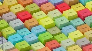 The multi-colored keyboard keys labeled "cancel" are triggered randomly