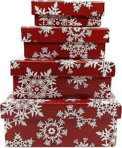 Charmed By Dragons SMALL Nesting Boxes Gift Set - Snowflake Design - 1 Set of 4 Small Boxes (Red with Snowflakes)