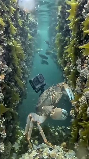 Rock Crab POV: Micro Camera on Its Back Inside Coastal Rock Caves (kepiting batu)
