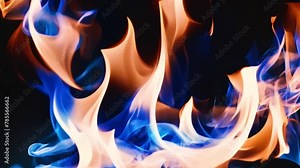 Api biru gerakan lambat pada latar belakang hitam. Grafik gerak pembakaran api.