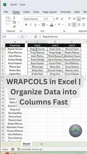 WRAPCOLS in Excel | Organize Data into Columns Fast