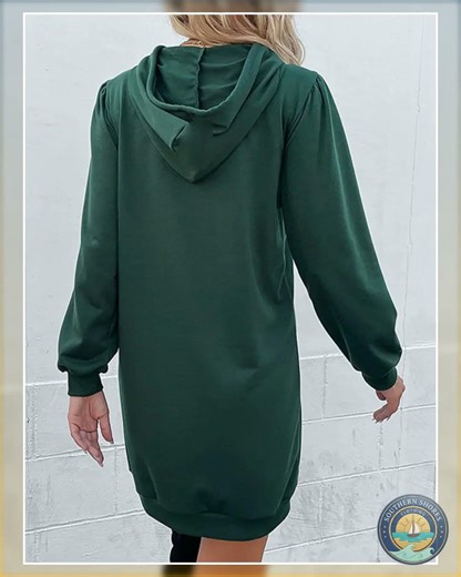 Casual Drawstring Puff Sleeve Hooded Dress
