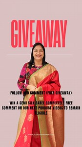 FOLLOW AND COMMENT (FREE GIVEAWAY) 🎁 WIN A SEMI SILK SAREE COMPLETELY FREE REQUIREMENTS • FOLLOW THE PAGE • REPOST / SHARE THIS POST • COMMENT IN ONE WORD OR UP TO 1 SENTENCE 📌 STAY ACTIVE — COMMENT ON OUR NEXT PRODUCT VIDEOS TO REMAIN ELIGIBLE MORE COMMENTS = MORE CHANCES TO WIN GIVEAWAY ENDS IN 2 DAYS ⏳ 🏆 WINNER WILL BE SELECTED FROM ACTIVE COMMENTERS | Poonolil silks