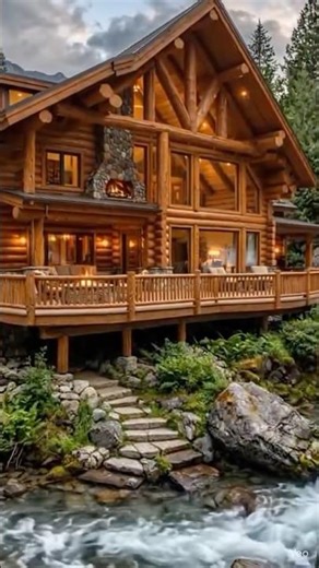 Living in a Dream Luxury Log Cabin by a Waterfall! 🏡🌊