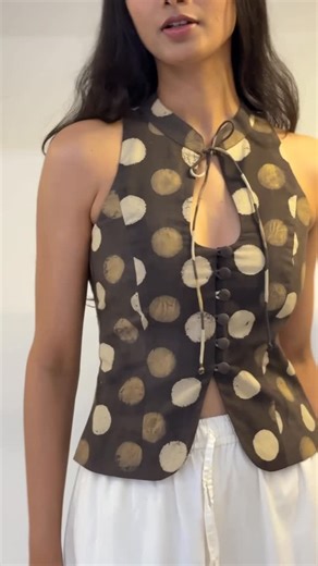 Mogra Designs on Instagram: "Mocha Polka Halter Top 🌸🌻 Only few pieces in stock • Shop at www.mogradesigns.com . . . . #mogradesigns #corsettop #haltertop #desifashion #casualchicstyle"