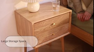 Mid Century Modern Nightstands, Oak Bedside Table Solid Wood End Table with Drawers Real Wooden Cabinet Organizer for Bedroom, Natural Color