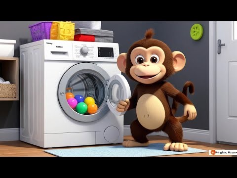 🌀🐒 Monkey in the Washing Machine Spin | Funny 3D Animated Nursery Rhyme for Kids | Silly Monkey Song