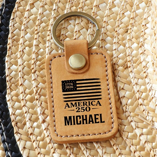 Personalized Leather Keychain, America 250th Anniversary Gift, USA Flag Engraved - Etsy