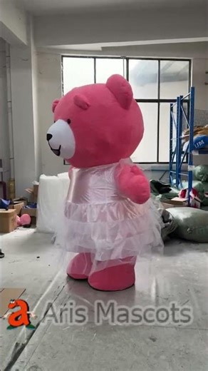 Adult Cute Inflatable Pink Gilr Bear Costume with Wedding Dress for Events