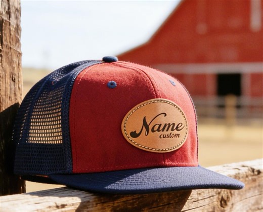 Custom Leather Patch Hat, Personalized Text, Name, Logo, Snapback Cap, Sew Leather - Etsy