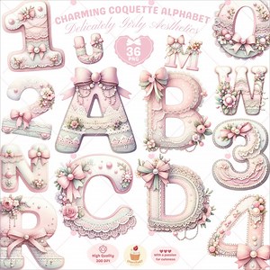 Coquette Alphabet Clipart: Pink Watercolor Letters (PNG, Commercial Use) - Etsy
