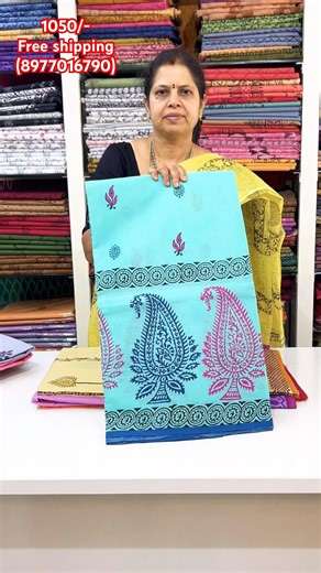 Beautiful cotton block printed sarees @1050/- free shipping (8977016790)#pure cotton #block print