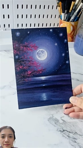 Moon #art #acrylicscenery #painting #drawing #music #artvideo #moon #nature #beautiful #shortvideo