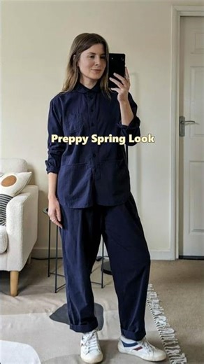 Preppy Spring Look | Navy Oxford Shirt + Yellow Knit Layer