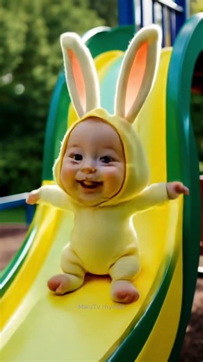 Cute babies playground fun yellow bunny outfit 🎉 #babyshorts #nurseryrhymes #kidssongs