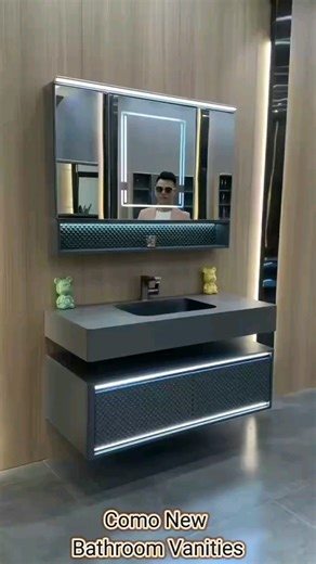 Modern Induction Smart Mirror Touch Screen Rectangle Wall-Mounted Bathroom LED Light Makeup Mirror Storage Cabinet