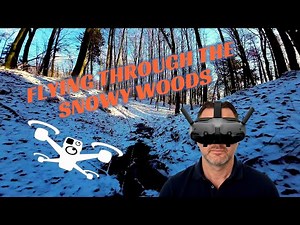 Winter in the woods - flying drone through the trees - where the mountains meet the sky.