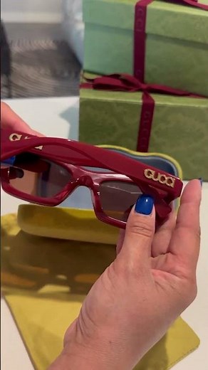 Unboxing GUCCI Rectangular Frame Sunglasses | Rosso Ancora Red