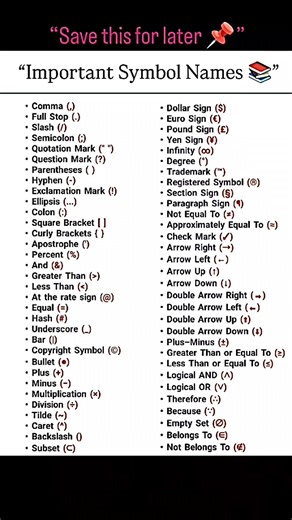 Important Symbol Names