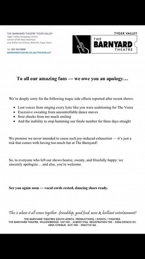 To all our amazing fans — we owe you an apology… We’re deeply sorry for the following tragic side effects reported after recent shows: • Lost voices from singing every lyric like you were auditioning for The Voice 🎶 • Excessive sweating from uncontrollable dance moves 💦 • Sore cheeks from too much smiling 😁 • And the inability to stop humming our finale number for three days straight 🎵 We promise we never intended to cause such joy-induced exhaustion — it’s just a risk that comes with having