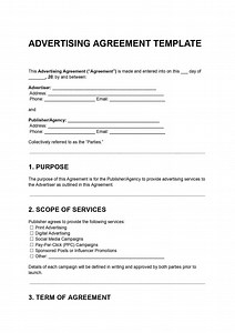 Advertising Agreement Template | Editable DOC   PDF | - Etsy