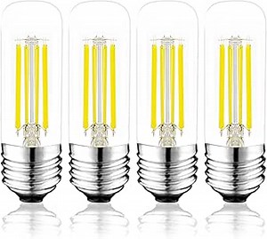 NOVELUX 3.2 Inch 5000K Daylight White E26 LED Bulb 60 Watt Equal, AC 120V 600LM Edison Bulbs Dimmable, 6W T10 T30 Filament Light Bulbs Clear Glass for Fan Pendant Wall Light, UL Certified-4 Pack