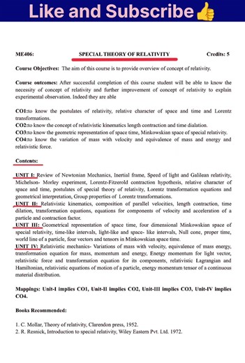 M.Sc.(math), Sem.-4th, (Syllabus), #Paper-Special theory of Relativity#