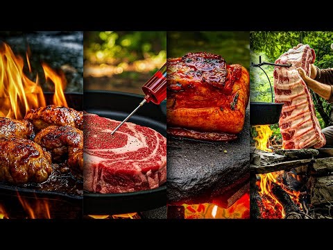 1 Hour of Epic Outdoor Meat Cooking Bush Cook Compilation Campfire ASMR & BBQ Feast