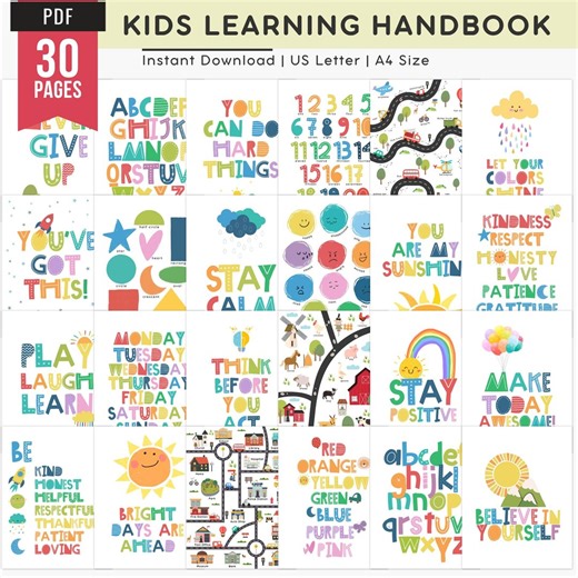 Printable Kids Learning Posters | Educational Classroom Posters | Preschool Wall Art Bundle | Kids Room Decor | Preschool Curriculum - Etsy