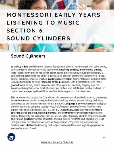 ECE Montessori Music Sound Cylinders LISTENING to Music Montessori Manual