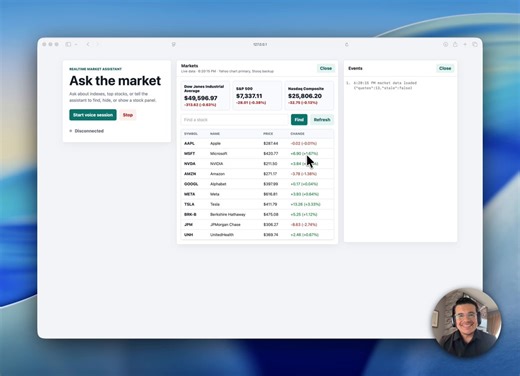 Using @OpenAI gpt-realtime-2 to get a glimpse of future voice-first experiences.A market dashboard you don’t click through.You direct it.Say, “Focus on Apple,” and the whole interface changes.Ask, “How did it do over the last 30 days?” and the chart updates.Say, “Go back,” and the market view returns.No menus.No filters.No hunting around.Just intent.What makes this model especially interesting is the interaction loop: you can interrupt it, add more context, change direction, and it keeps reasoni