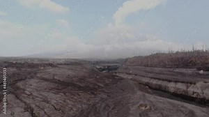 The scenery on the slopes of mount Semeru after eruption in Lumajang, East Java, Indonesia | Cinematic Aerial Footage in 4K
