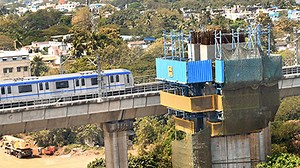 Towering above Kathipara flyover at 108 feet, work on to build the tallest pillar in Chennai Metro Rail network