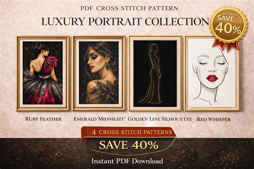 Bundle 4 Modern Cross Stitch Patterns | Instant PDF Download Luxury Portrait - Etsy