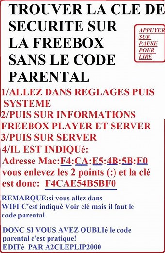 TROUVER LA CLE DE SECURITE DE LA FREEBOX FACILEMENT SANS CODE PARENTAL