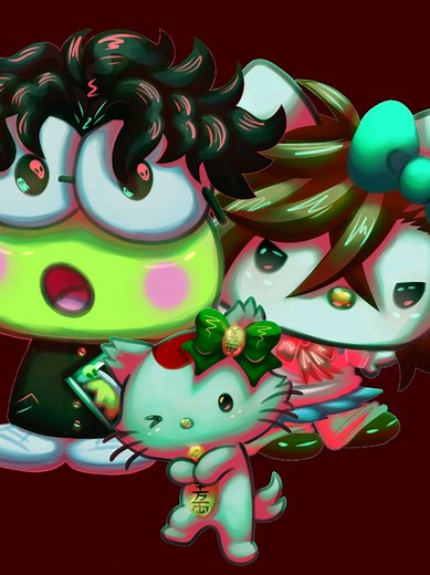 DanDaDan x Sanrio #dandadan Jiji #okarun #momo Aira #vamola Kinta #sanrio Hello Kitty