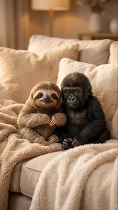 A big hug for you 🦥🐵 happy hugging day ♥️ Created with [affiliate] https://pixero.ai?fpr=56kx47 #cute #happy #sloth #gorilla #hug | Nebelschaf Art