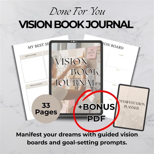 Vision Book Journal (33 Pages) | Printable Dream Life Guide | Goal Setting & Manifestation Planner | Bonus PDF - Etsy Australia