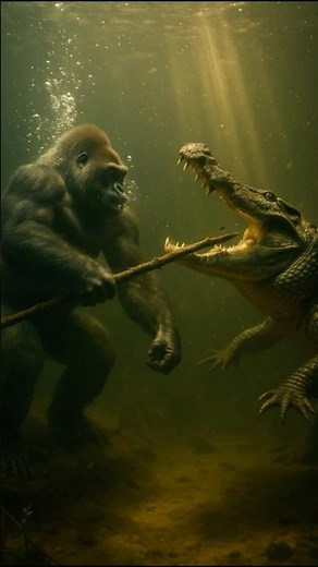 Gorilla Impales Giant Alligator with Spear in Brutal Fight! #animalfight