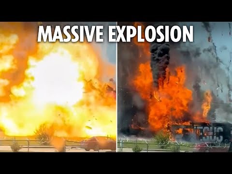 'Jesus' bus EXPLODES into huge fireball sending debris flying