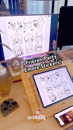Sketching Frieren PARTY EMOTE sticker merch! 🩵✨ #sketching #frierenbeyondjourneysend #chibi